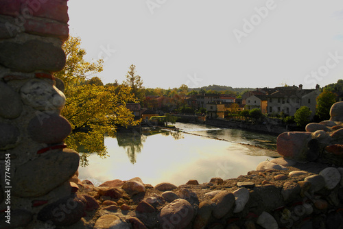 View from the Visconteo bridge in Borghetto on the Mincio river, Veneto, Italy photo