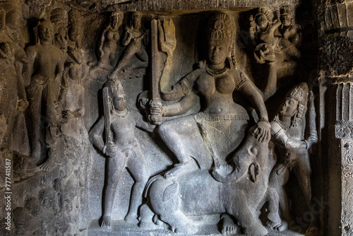 Ellora caves, a UNESCO World Heritage Site in Maharashtra, India. Cave 21 : Mahishasuramardini photo