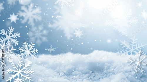illustration Christmas concept design with white snowflakes background. snow with copy space. Ai generated