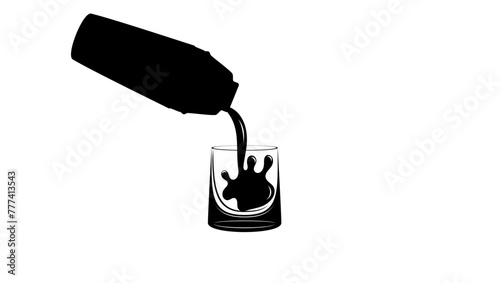 Preparing a cocktail, shaker pours into glass, black isolated silhouette