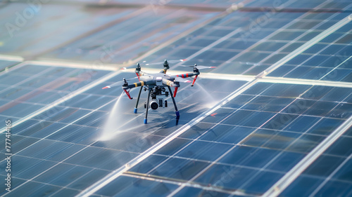 Drone inspecting solar panels.