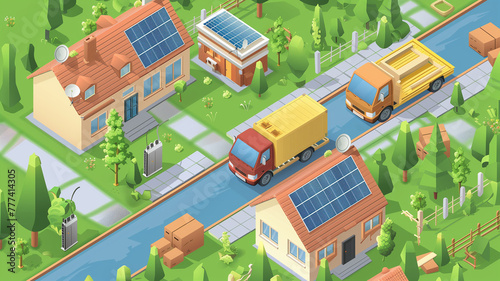  Isometric solar-powered warehouse.