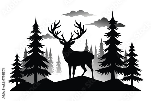 wildlife elk in forest nature landscape silhouette vector illustration design