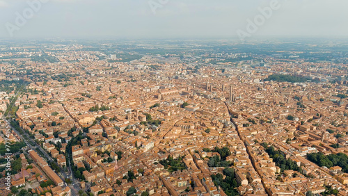 Bologna  Italy. Old Town. Panoramic view of the city. Summer  Aerial View