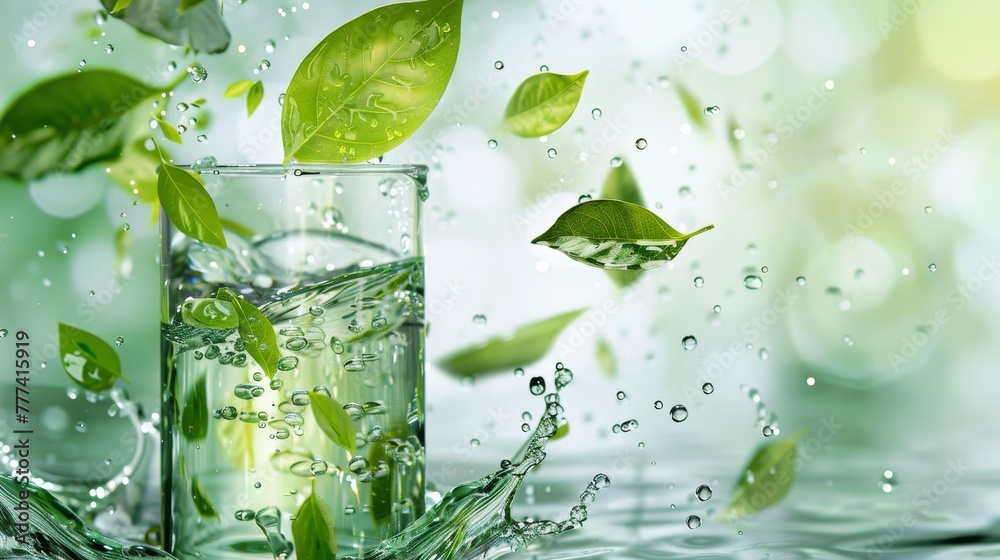 green leaves and plants swirling elegantly in a beaker of water green leaves and plants swirling elegantly in a beaker of water