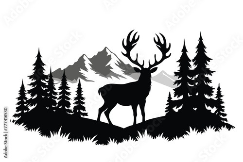 wildlife elk in forest nature landscape silhouette vector illustration design