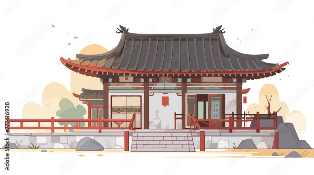 Korean traditional building design illustration 2d