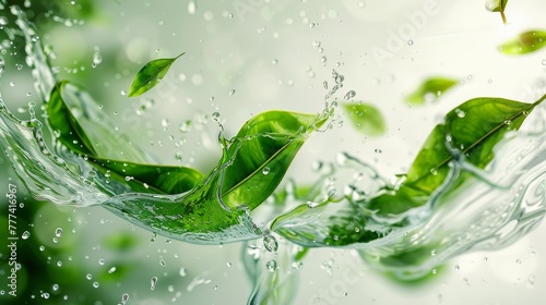 Green Corporations legend  featuring green leaves and plants swirling gracefully in a beaker of water