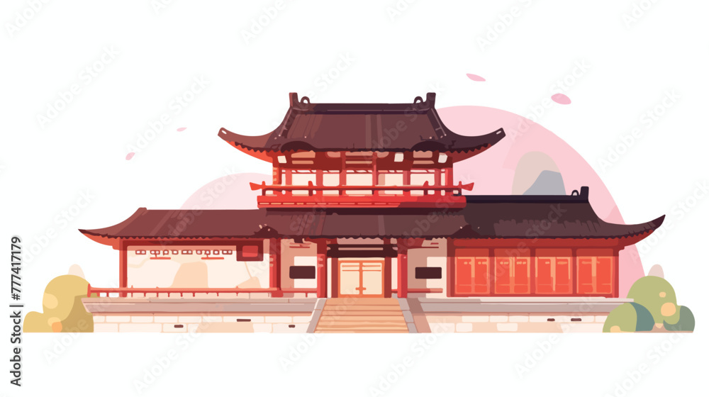 Korean traditional building design illustration 2d