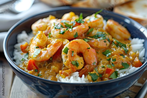 Succulent sautéed shrimps seasoned with herbs presented in a dark bowl, ready for a delicious seafood meal.