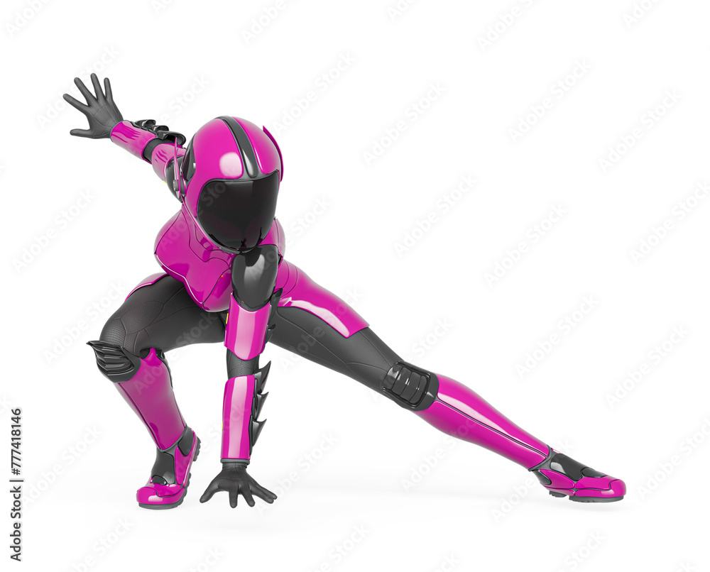 space girl in a new sci-fi suit on landing pose