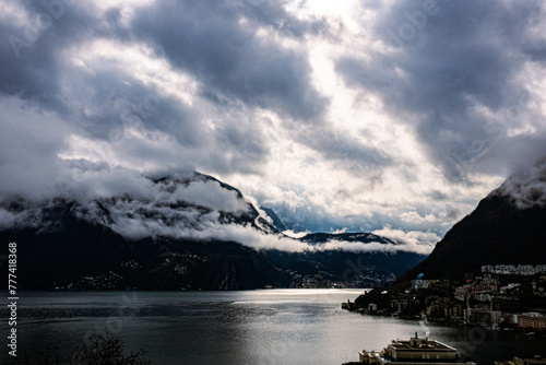 lake and mountains in the morning