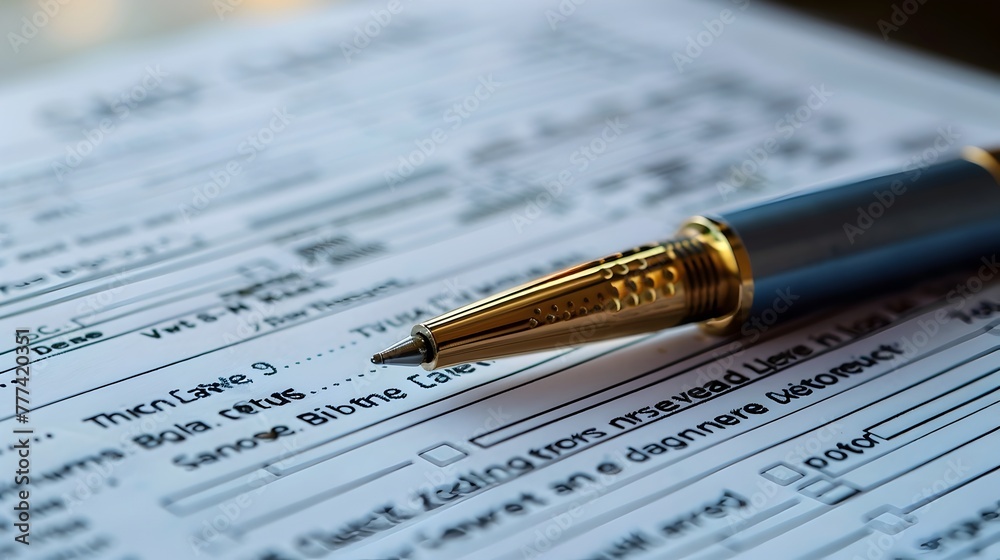 Insurance Claim Form with Pen Highlighting Fine Print for Informed Decisions and Copy Space Insurance Claim Form with Pen Highlighting Fine Print for Informed Decisions and Copy Space