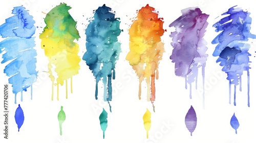 Brush strokes clipart, Watercolor Color Backgrounds, Pastel violet, blue spots, Green Splashes clipart, Yellow Drops, Design elements, Paint splatters set
