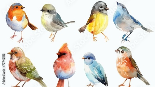 Cute birds watercolor modern set