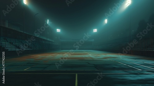an AI-generated image of a sports ground after a major event, with the spotlight on the silent stands and the residual glow of flashlights, conveying a sense of post-game emptiness attractive look photo
