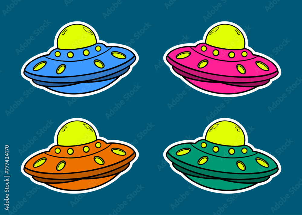 Cute Ufo Doodle Sticker Illustration Cute Ufo Doodle Sticker Illustration