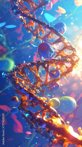 Dynamic scene of ribosomes in action within the cytoplasm, vivid colors, motion blur photo