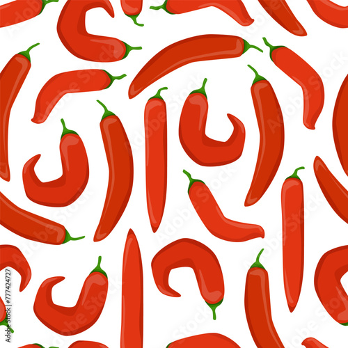 Seamless pattern of laconic red Mexican chili peppers