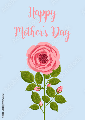 Mother's day greeting card. Vector rose flower. Floral illustration for greeting card, poster, banner, decor etc.