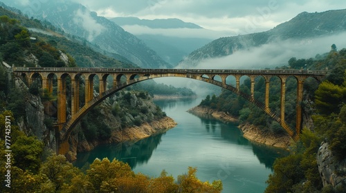 A bridge spanning a river, connecting two shores as it has for c photo