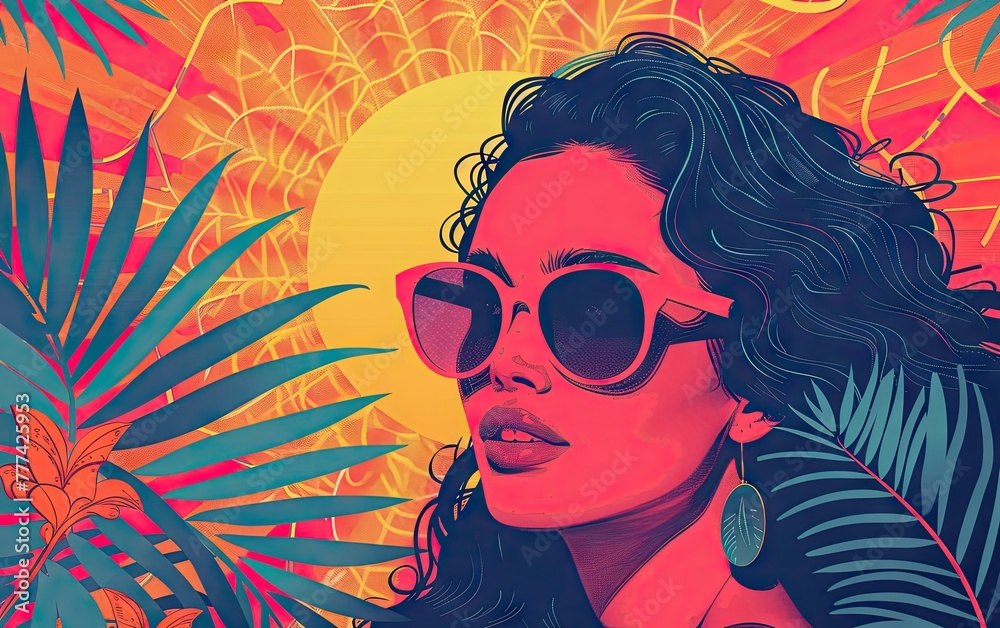 A Women Wearing Sunglass in the Style of Pop Art A Women Wearing Sunglass in the Style of Pop Art
