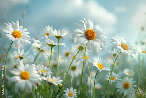 Daisies On Field - Abstract Spring Landscape blur background