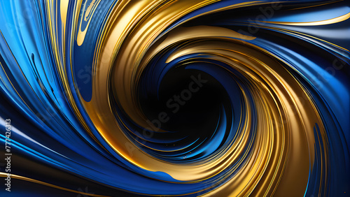 Azure Whirl: Blue Gold Watercolor Swirl Background(Generative AI)