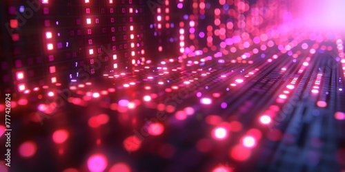 A computer generated image of a futuristic city with a bright pink glow