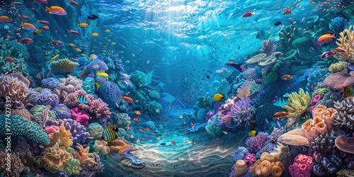 Underwater coral reefs with colorful fish swimming around  scenic view  created with AI