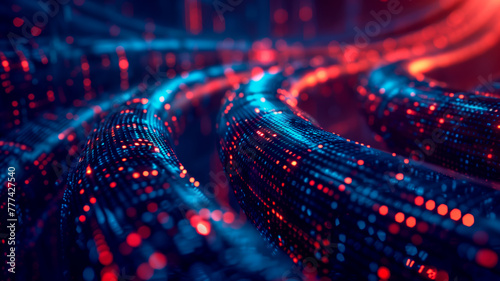 Vibrant fiber optic cables with shallow depth of field, creating a futuristic and abstract image, with boken effect lighting in background and copy space. photo