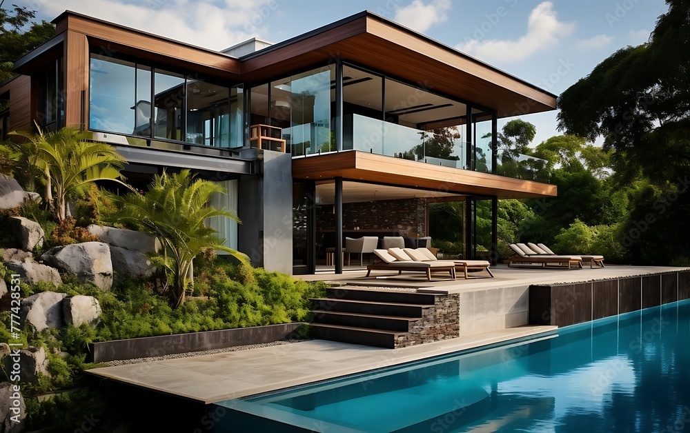 Fototapeta premium Luxury house with swimming pool
