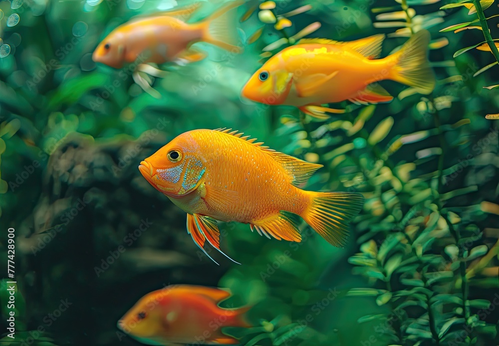 Naklejka premium Fish swimming underwater, beautiful lively view, created with AI