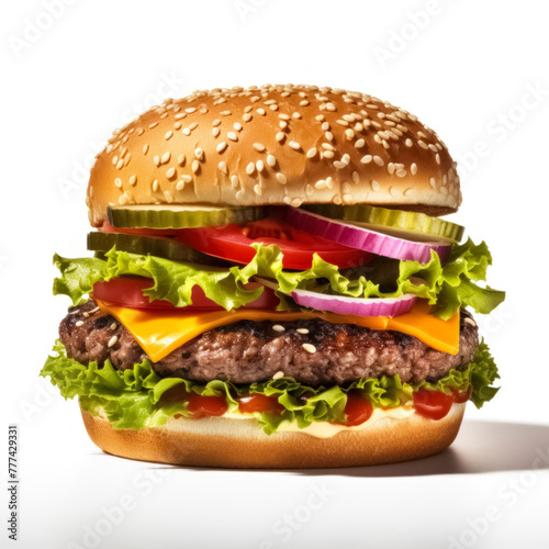studio photo of hamburger on white background
