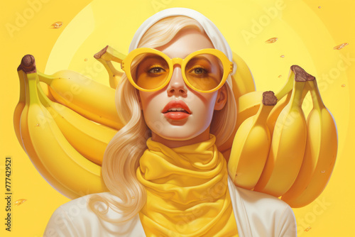 Beautiful girl in yellow hoodie and stylish sunglasses.