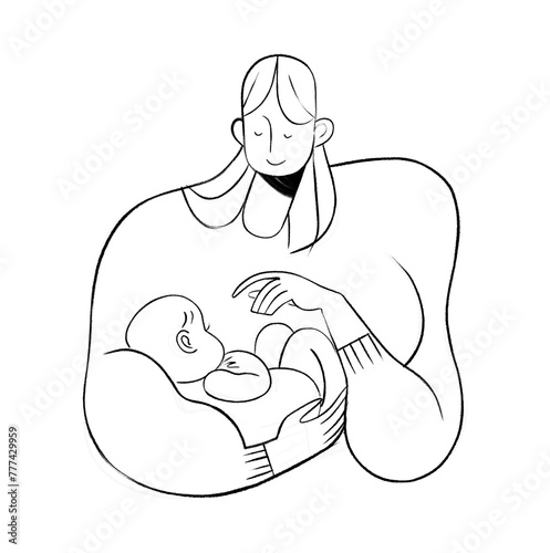 Pencil Mother and Baby Parenthood Spot Illustration Icon (ID: 777429959)