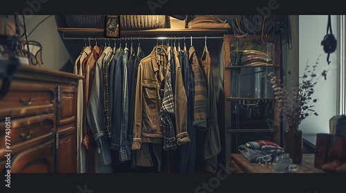 rack of clothes in a wardrobe , generative ai 