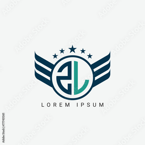 Alphabet letter ZL LZ logo circle shape concept with wings ornament silhouette