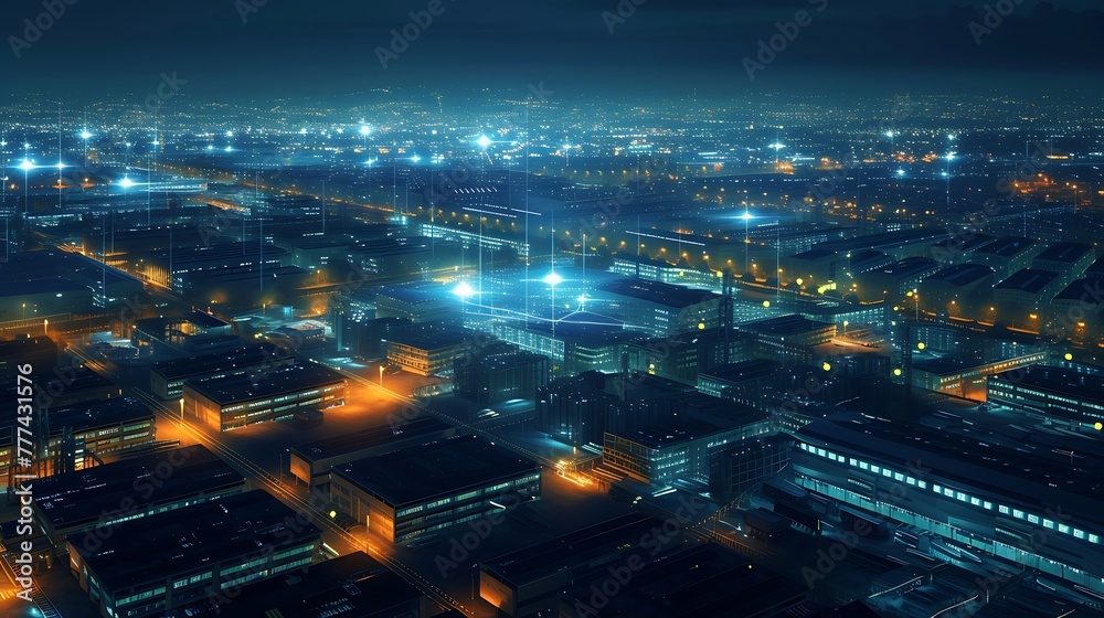 an AI-generated image that captures the magic of a night scene above a warehouse catering to online stores