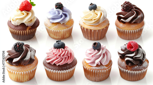 Cupcakes with berries on a white background. Shallow dof.