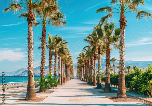 Palm Trees on the seaside with a beautiful view, scenic, created with AI © Timeless_art