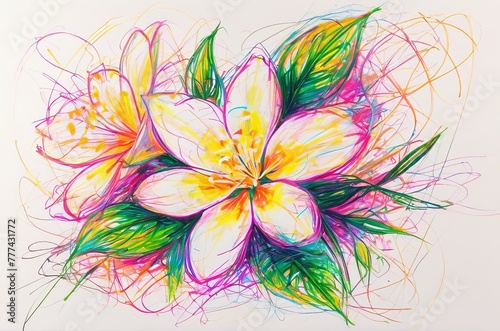 Jasmine in chaotic wax crayon drawing style