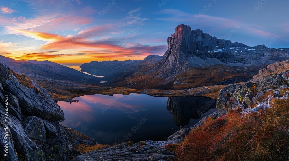 Obraz premium sunset over the beautiful mountains