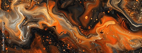 Orange Wave  Abstract texture with metallic gold swirls  resembling flowing liquid fire over a rocky backdrop