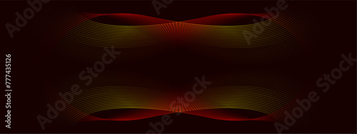 Dark red abstract background with shiny red and yellow gradient color geometric wave lines