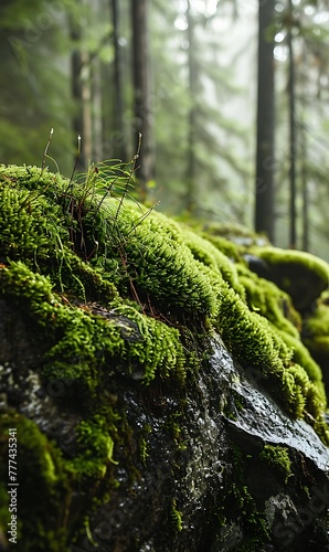 Green moss on stone in the forest