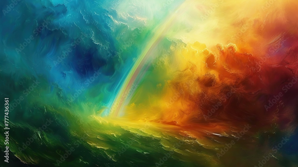 Vibrant Abstract Sky with Rainbow Over Dark Clouds at Night Vibrant Abstract Sky with Rainbow Over Dark Clouds at Night