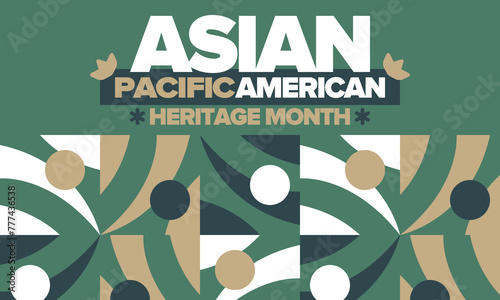 Asian Pacific American Heritage Month in May. Сelebrates the culture, traditions and history of Asian Americans and Pacific Islanders in United States. Vector poster. Illustration with east pattern © Iuliia Pilipeichenko