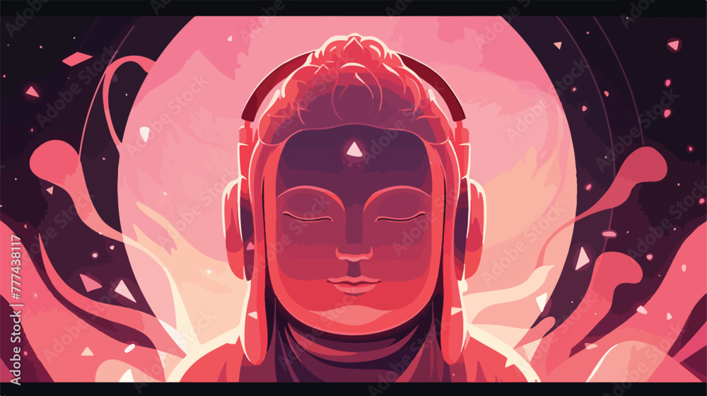 Meditation with music logo design vector. buddha wi - obrazy, fototapety, plakaty 