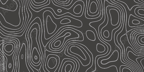 Modern Topographic map terrain texture and landscape grid abstract vector background. Contour lines. Dark seamless design, elegant tileable isolines pattern. Blank Detailed topographic patter line map